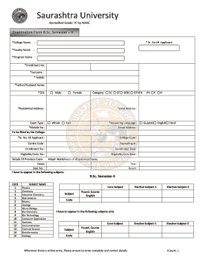 Saurashtra University BSc Semester II Examination Form