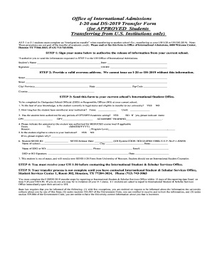 I-20 and DS-2019 Transfer Form