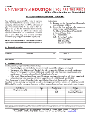 2012-2013 Verification Worksheet Dependent