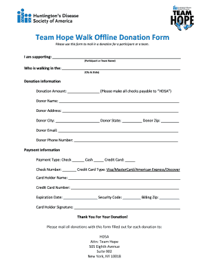 Team Hope Walk Offline Donation Form