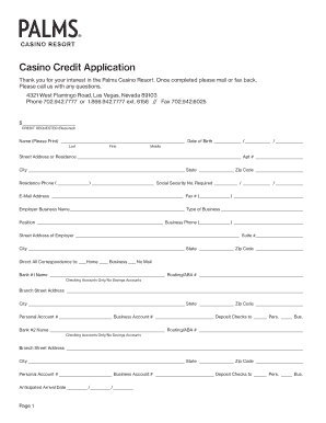 Palms Casino Resort Credit Application