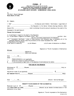 Application for Closure of Senior Citizen Savings Account