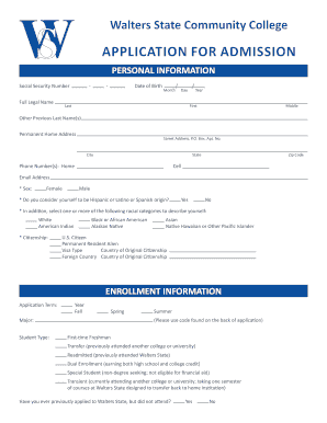 Walters State Community College Application for Admission