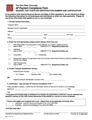 Ohio State University AP Payment Compliance Form