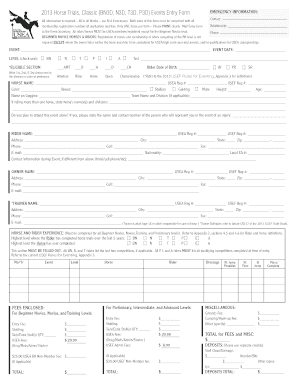 2013 USEA Horse Trials Entry Form
