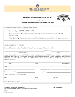 Request for National WebCheck for Law Enforcement Training