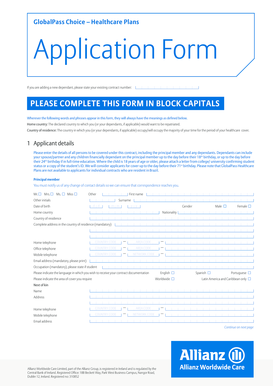 GlobalPass Healthcare Plan Application Form