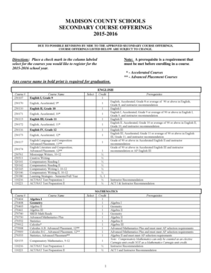 Madison County Secondary Course Registration Form