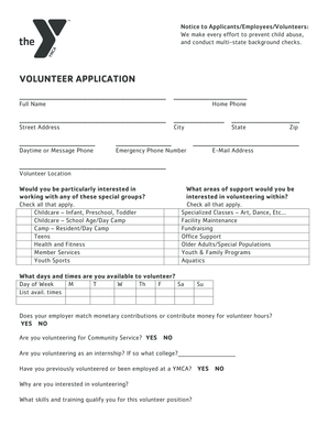 YMCA Volunteer Application Form