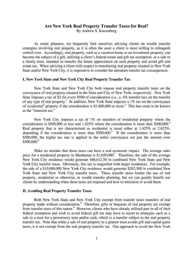 Fillable Online Are New York Real Property Transfer Taxes for Real Fax Email Print pdfFiller