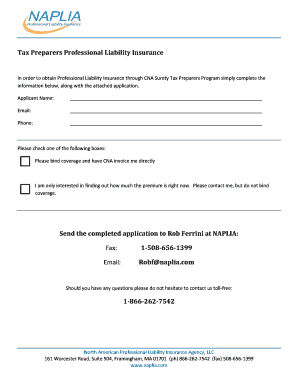 Tax Preparers Professional Liability Insurance Application