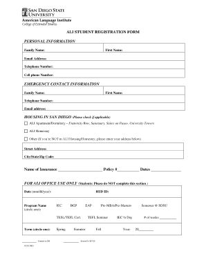 ALI Student Registration Form