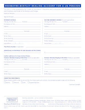 Redmayne-Bentley UK Pension Dealing Account Form