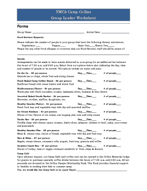 YMCA Camp Collins Group Leader Worksheet