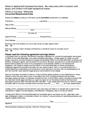 YMCA Volunteer Registration Form