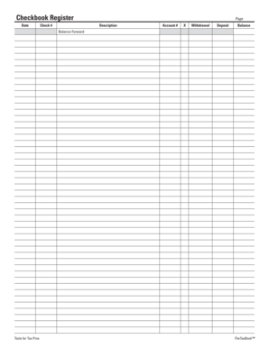 Printable checkbook balance sheet - Checkbook Register Page - TheTaxBook