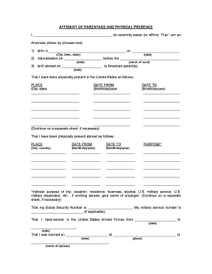 Affidavit of Parentage and Physical Presence
