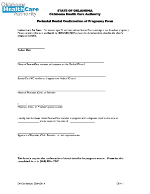 Oklahoma Perinatal Dental Confirmation of Pregnancy Form