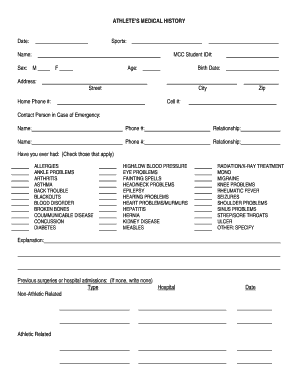 Athlete's Medical History Form