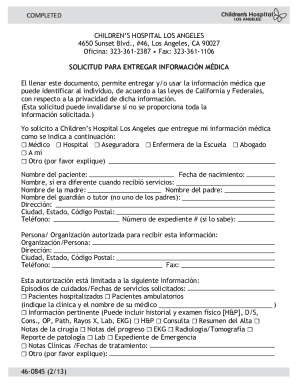 Solicitud para entregar información médica