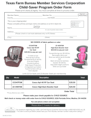 Texas Farm Bureau Child-Saver Program Order Form