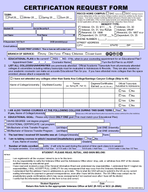 Veteran Education Certification Request Form