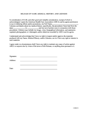Release of Name, Medical History, and Likeness