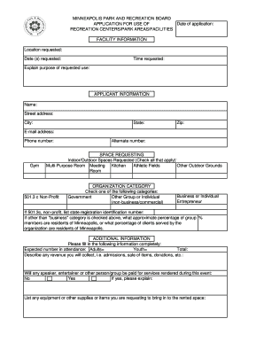 Minneapolis Park and Recreation Board Facility Use Application
