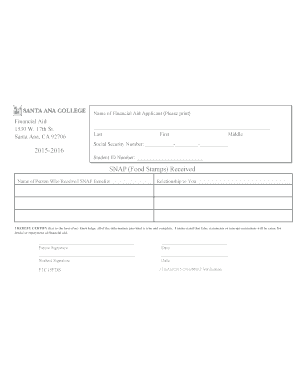 2015-2016 SNAP Verification Financial Aid Form