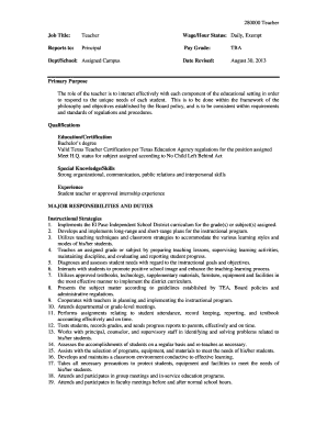 Teacher Job Description