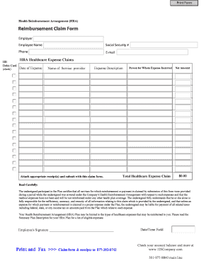 Health Reimbursement Arrangement Claim Form