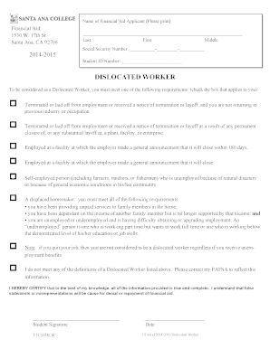 Displaced Worker Financial Aid Application