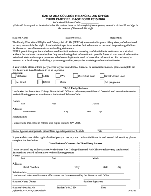 Santa Ana College Financial Aid Third Party Release Form