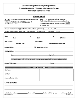 Enrollment Verification Form