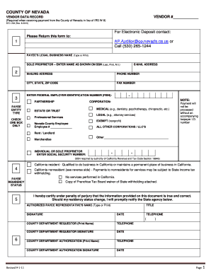 County of Nevada Vendor Data Record