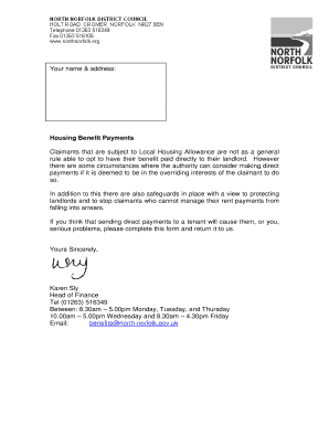 Housing Benefit Payment to Landlord Request Form