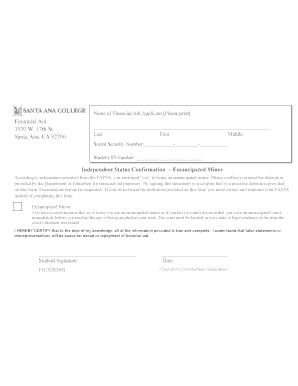 Emancipated Minor Financial Aid Confirmation Form
