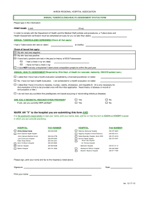 Annual Tuberculosis Health Assessment Form