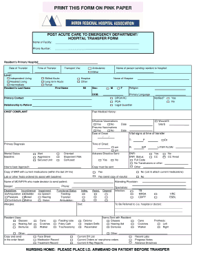Post Acute Care to Emergency Department Hospital Transfer Form