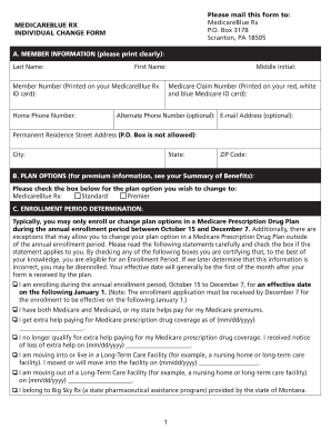 MedicareBlue Rx Individual Change Form
