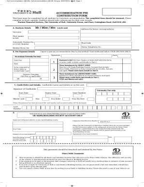 University of Hull Accommodation Fee Contribution Form