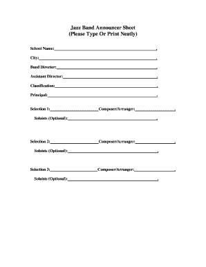 Jazz Band Announcer Sheet
