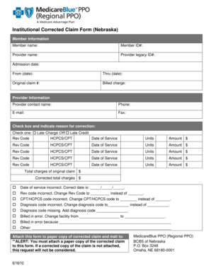 Institutional Corrected Claim Form (Nebraska)