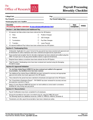 Payroll Processing Biweekly Checklist
