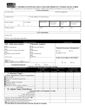 UNIFORM CONTINUING EDUCATION RECIPROCITY COURSE FILING