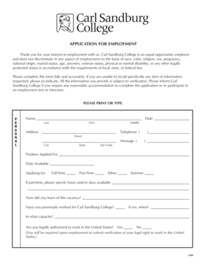 Carl Sandburg College Employment Application