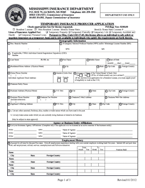 TEMPORARY INSURANCE PRODUCER APPLICATION