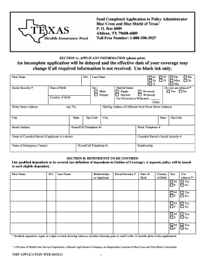 Texas Health Insurance Pool Application