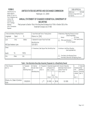 Form 5 Annual Statement of Changes in Beneficial Ownership