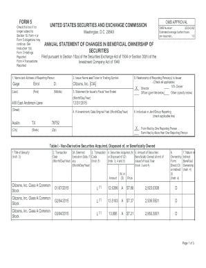 Form 5 Annual Statement of Changes in Beneficial Ownership
